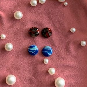 Unique red marble and ocean blue inspired stud earrings NWT Perfect gift ideas
